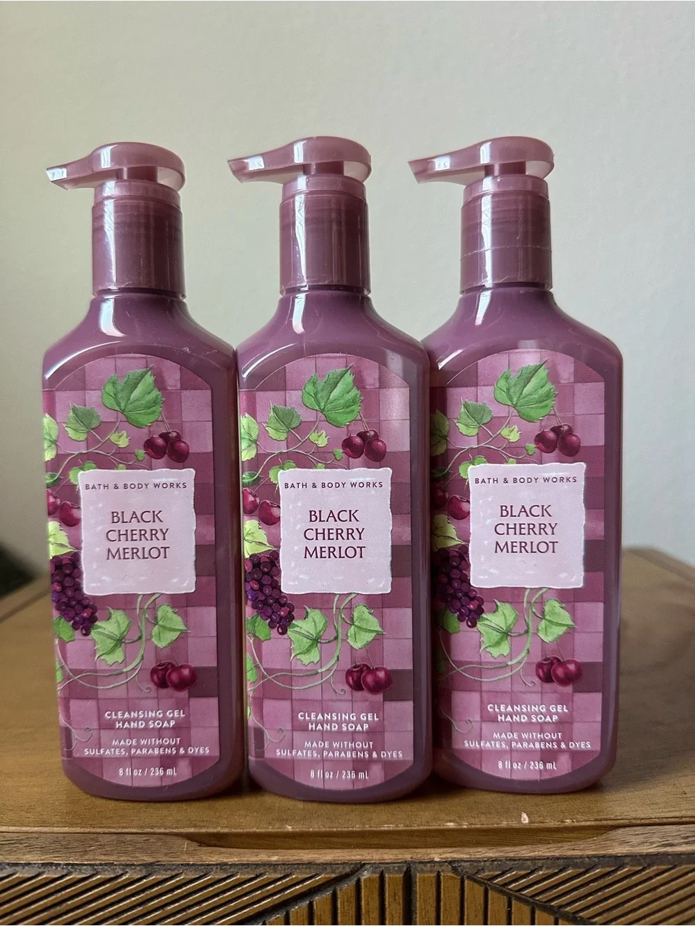 X3 Bath & Body Works Black Cherry Merlot Cleansing Gel Hand Soaps NEW